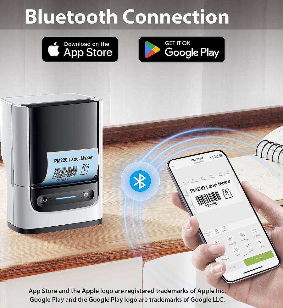 Θερμικός Εκτυπωτής Ετικετών PM220 (White) Φορητός  Bluethooth/USB