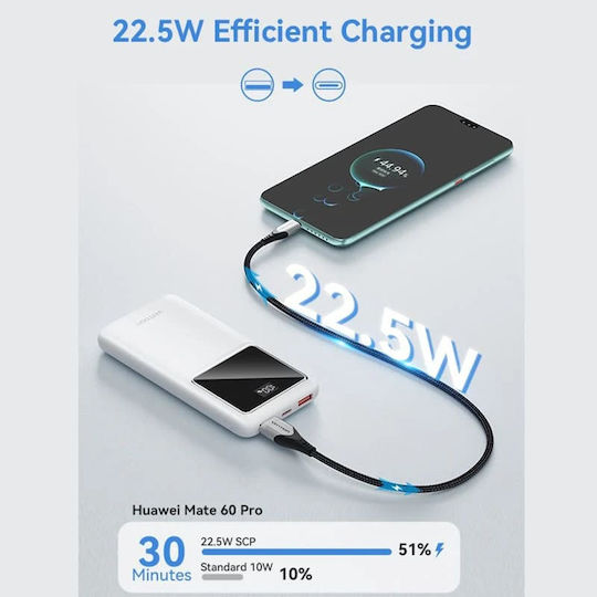 Power Bank Vention 10000mAh 22.5W με 2 Θύρες USB-A και Θύρα USB-C Μαύρο